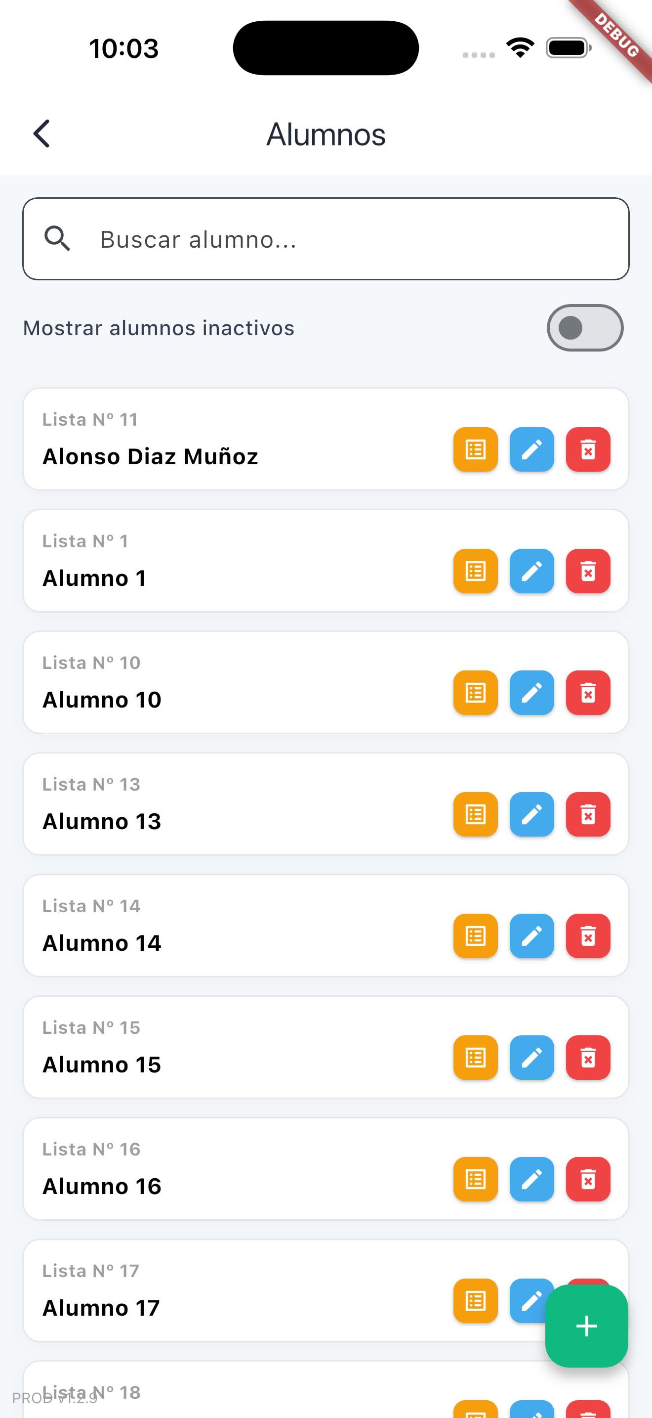 Lista de alumnos en Metagira